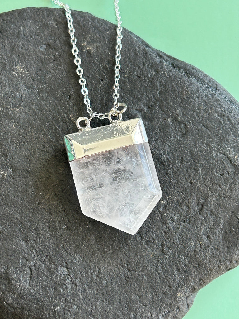 Clear quartz cut gemstone pendant necklace - Love To Shine On