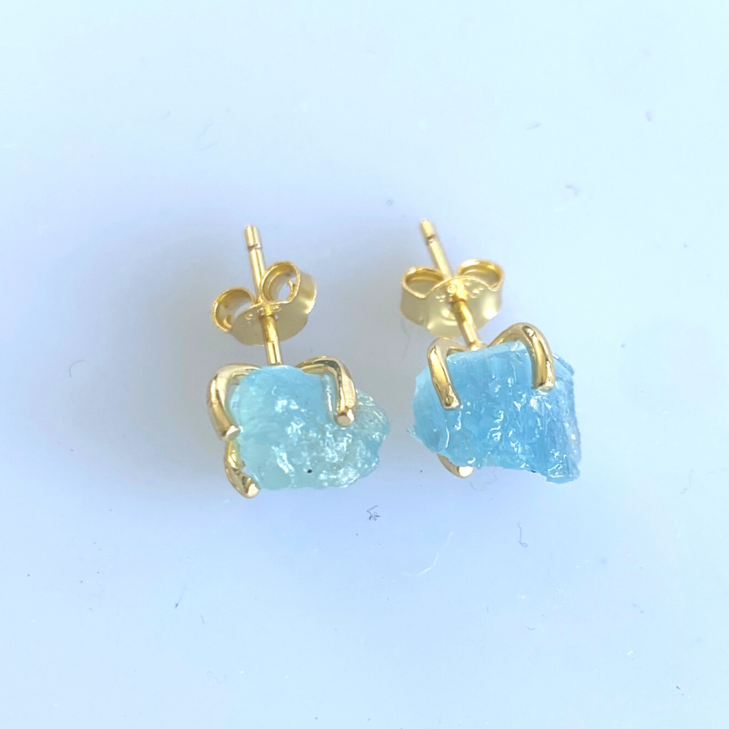 Aquamarine raw gemstone stud earrings - Love To Shine On