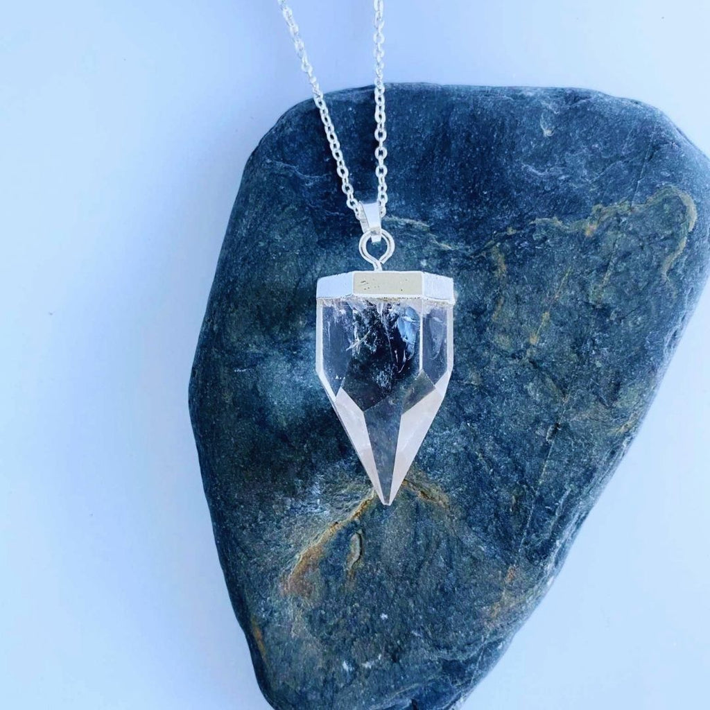 Clear crystal quartz spike point necklace - Love To Shine On
