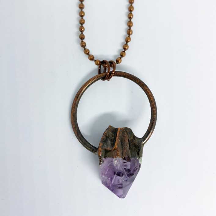 Raw amethyst crystal stone with antique rose gold ring necklace - Love To Shine On