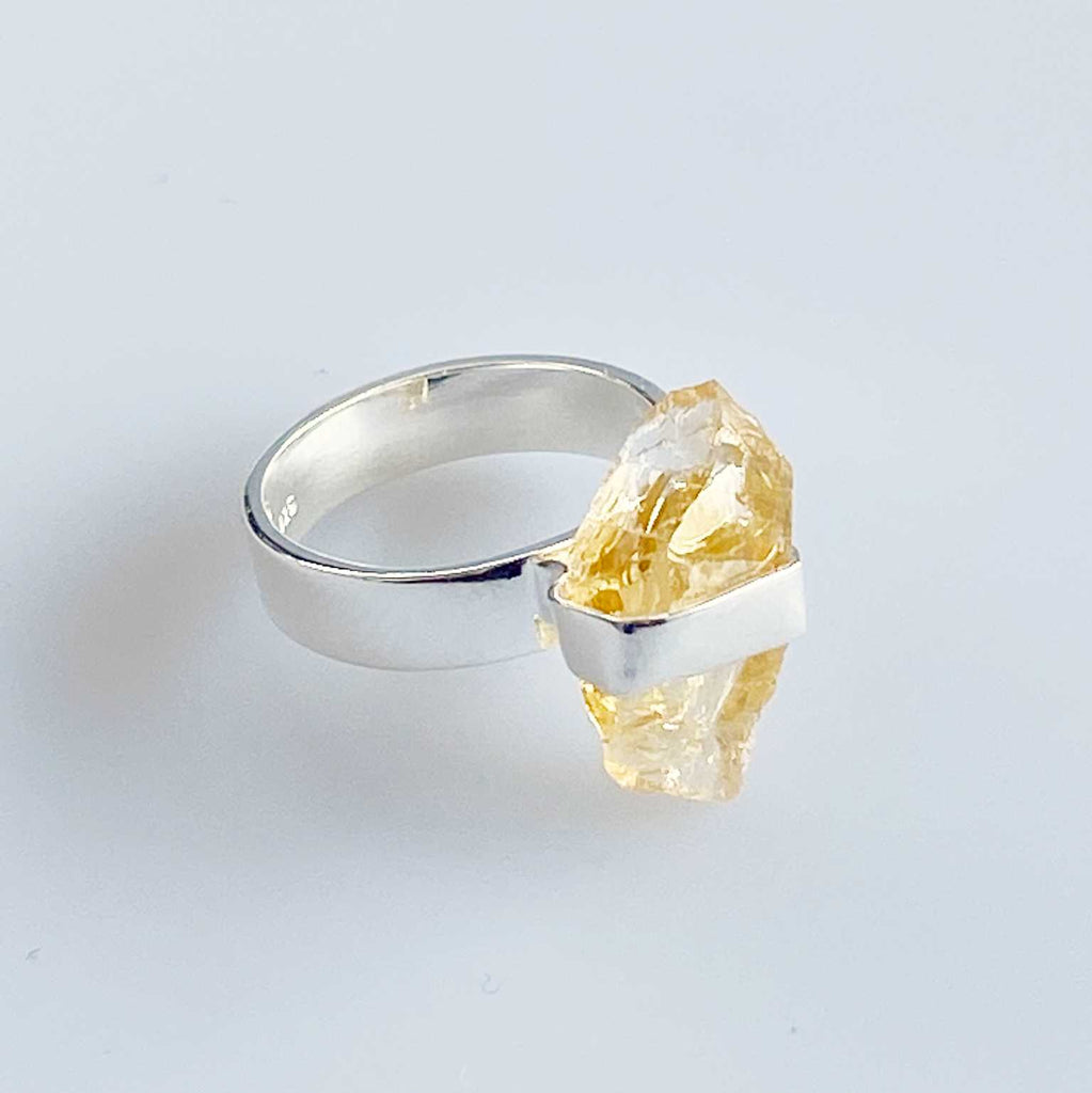 Citrine long raw crystal ring - Love To Shine On