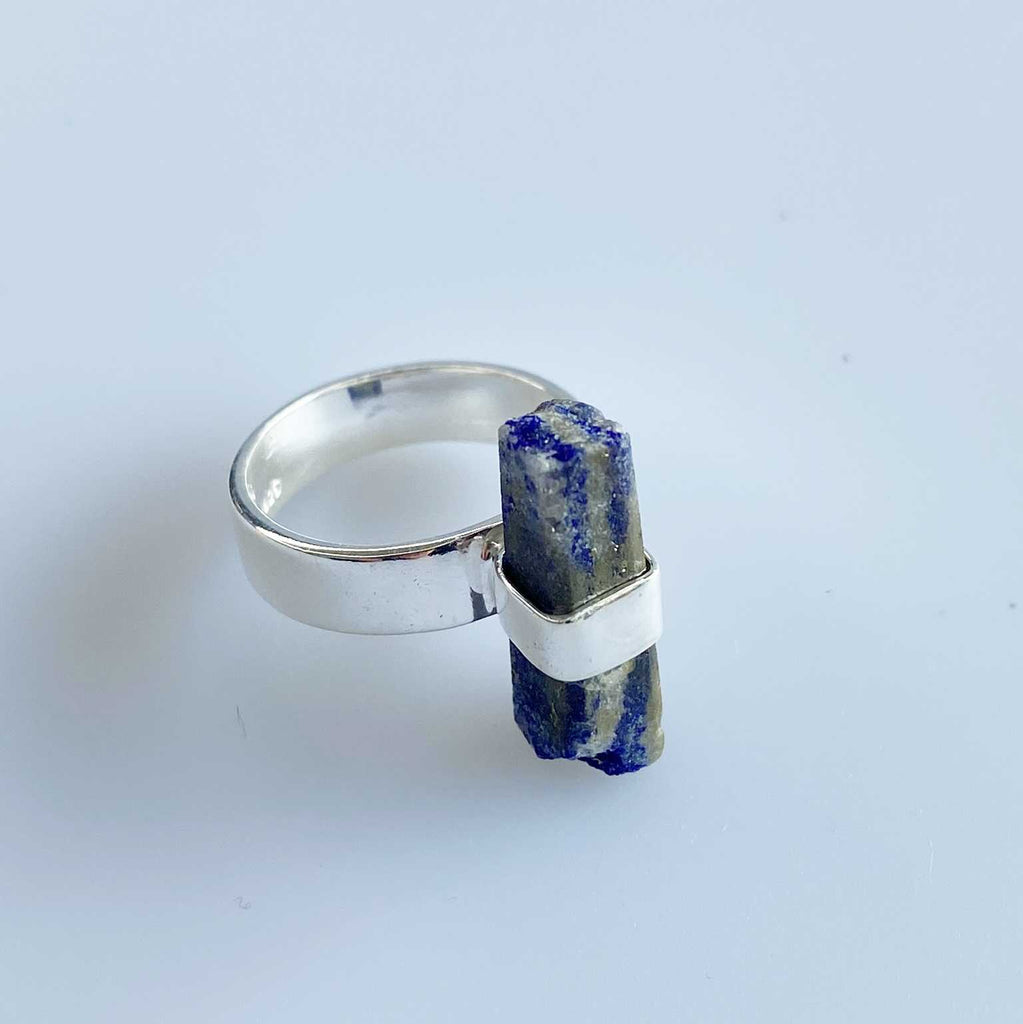 Lapis lazuli long raw crystal ring - Love To Shine On