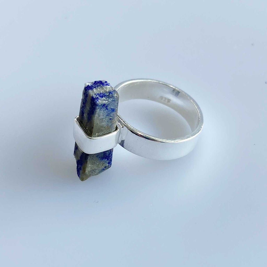 Lapis lazuli long raw crystal ring - Love To Shine On