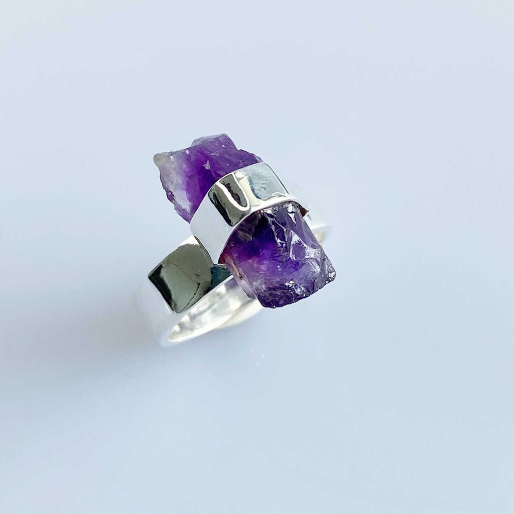 Amethyst long raw crystal ring - Love To Shine On