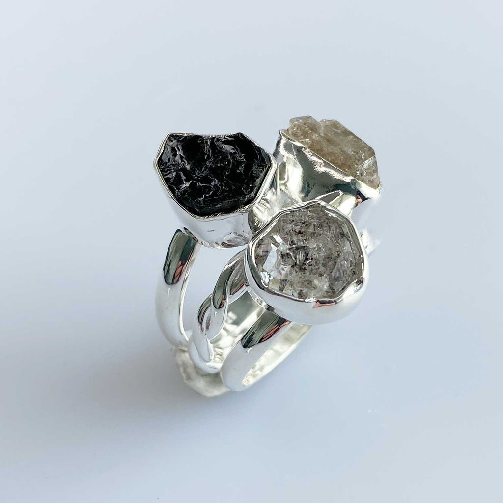 Black tourmaline and herkimer diamond ring - Love To Shine On