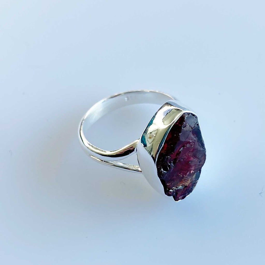Garnet raw silver double ring - Love To Shine On
