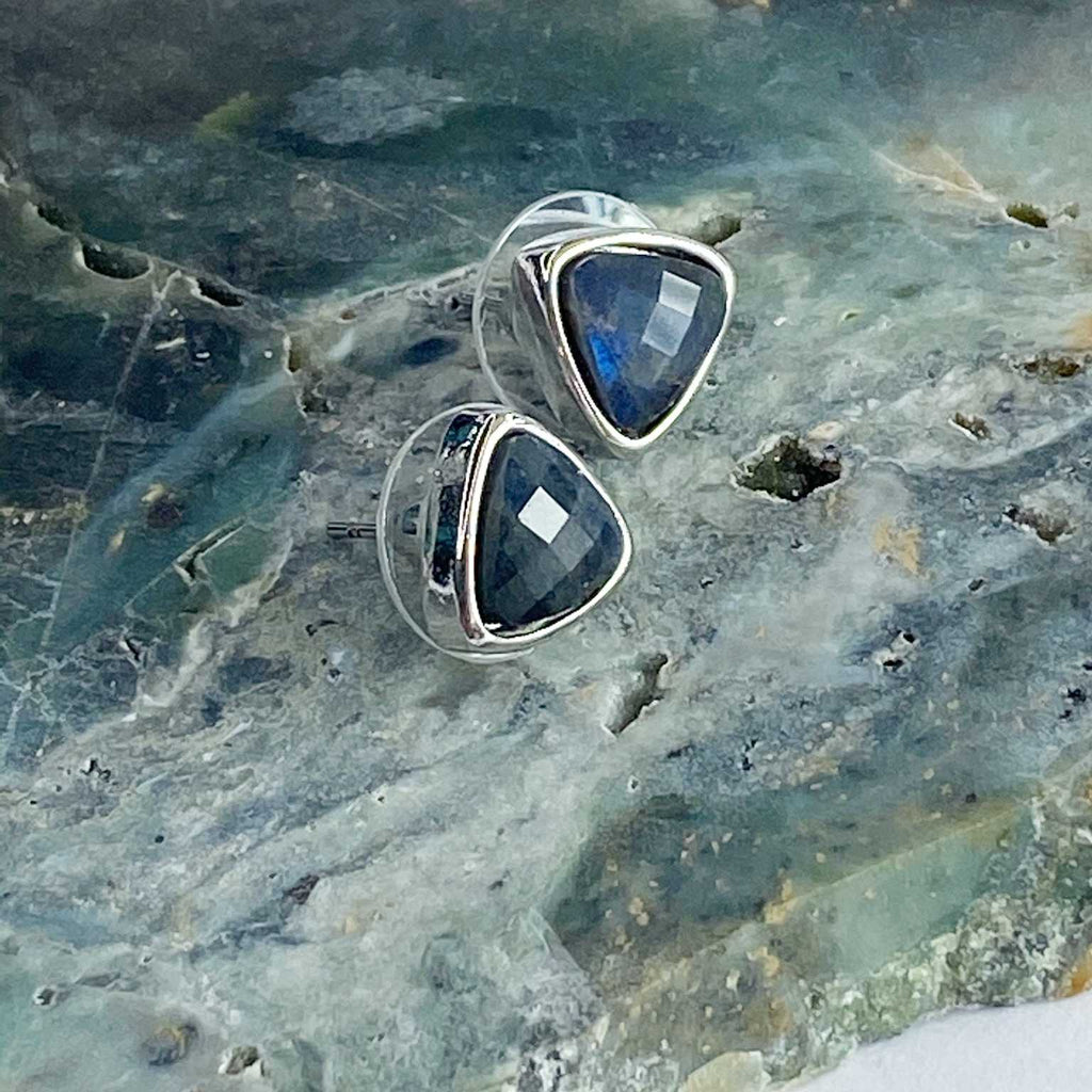Labradorite triangle stud earrings - Love To Shine On