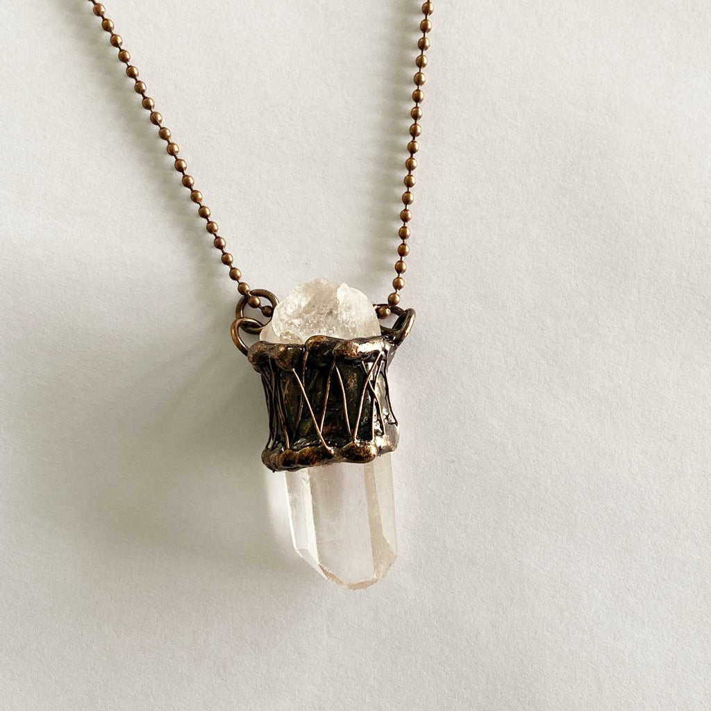 Clear quartz and bronze necklace - Love To Shine On