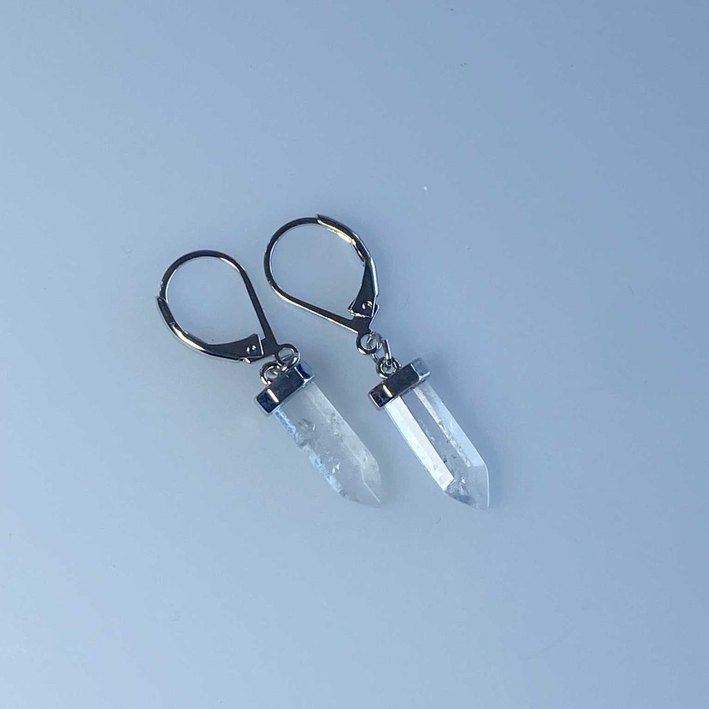 Clear quartz crystal point gemstone clip earring - Love To Shine On