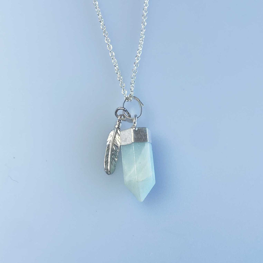 Petite aventurine point pendant with feather necklace - Love To Shine On