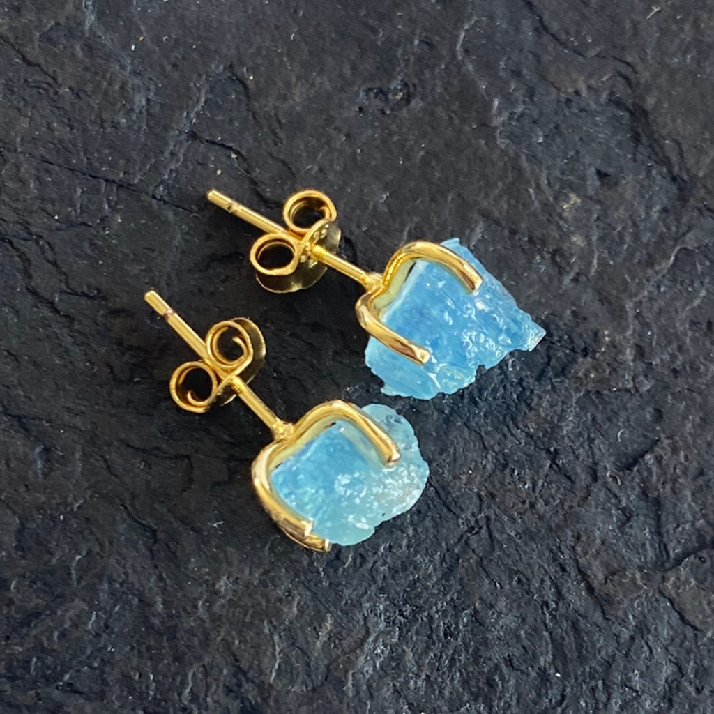 Aquamarine raw gemstone stud earrings - Love To Shine On