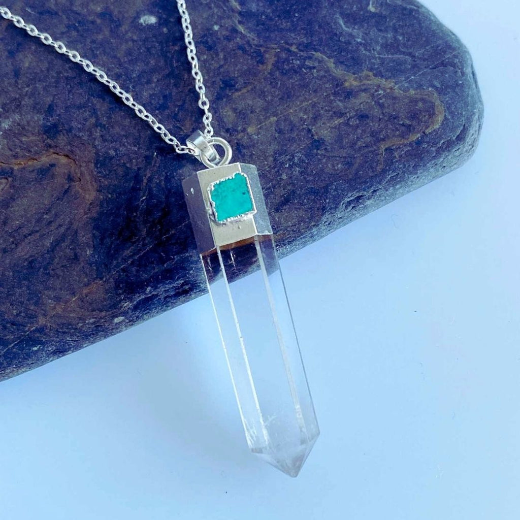 Turquoise and clear quartz necklace - Love To Shine On