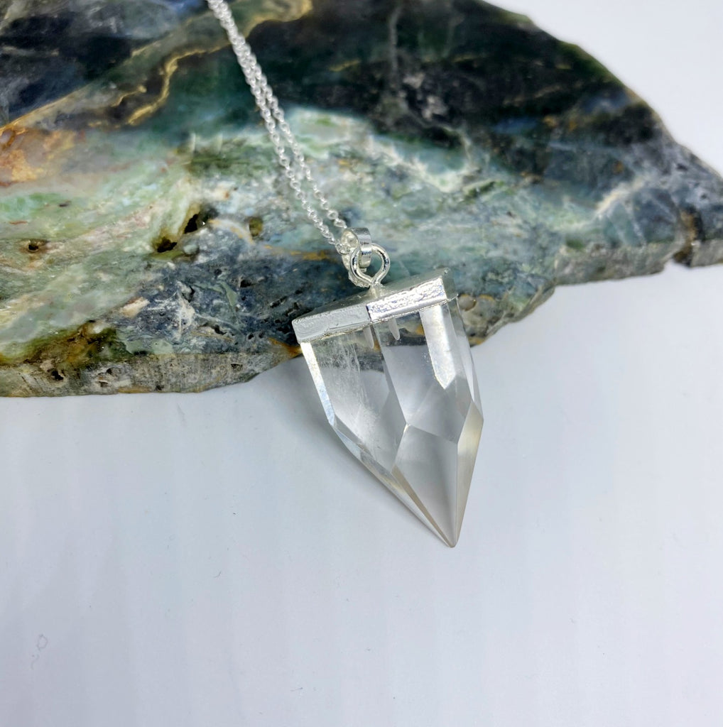 Clear crystal quartz spike point necklace - Love To Shine On