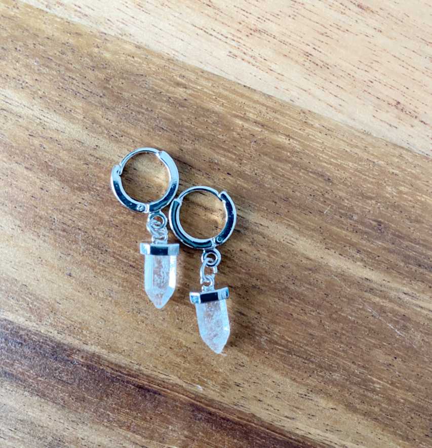 Clear quartz crystal petite point gemstone clip earring - Love To Shine On