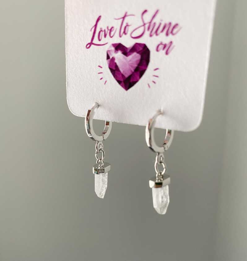 Clear quartz crystal petite point gemstone clip earring - Love To Shine On