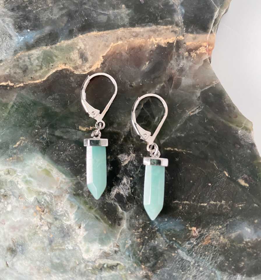 Amazonite crystal point gemstone clip earring - Love To Shine On