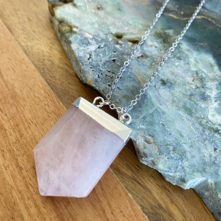 Rose quartz gemstone pendant necklace - Love To Shine On