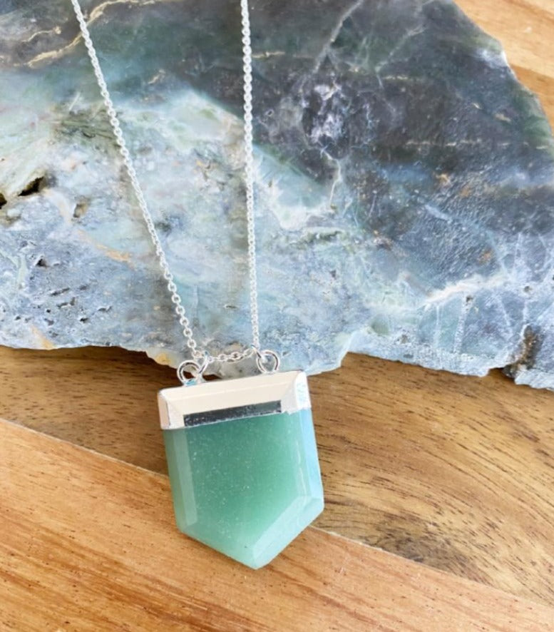 Aventurine cut gemstone pendant necklace - Love To Shine On