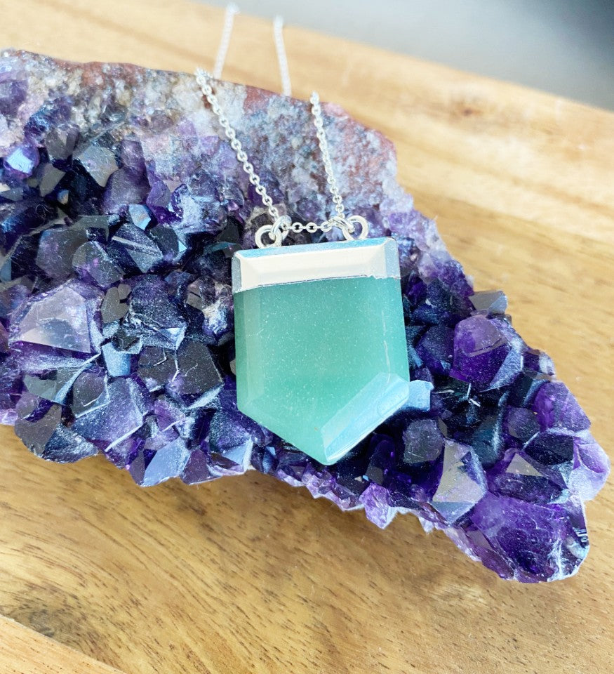 Aventurine cut gemstone pendant necklace - Love To Shine On