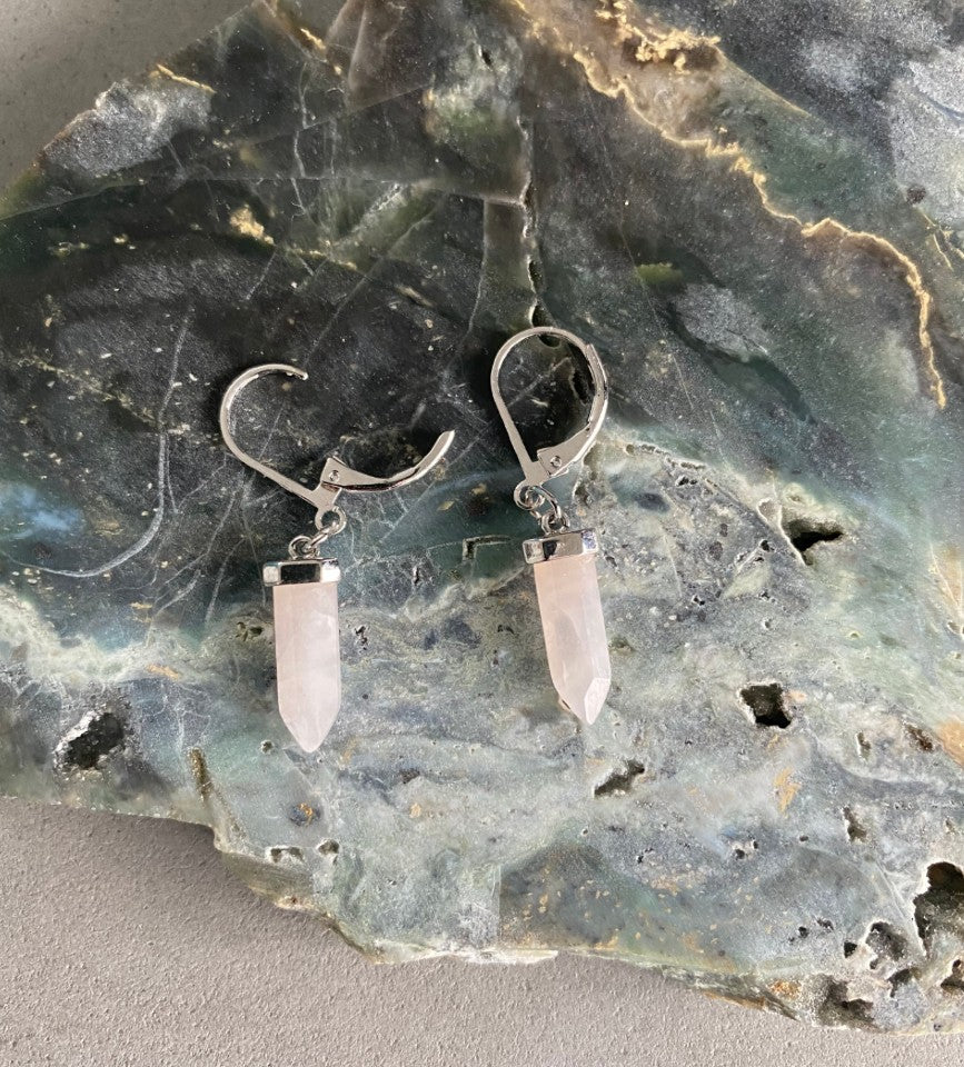 Rose quartz crystal point gemstone clip earring - Love To Shine On