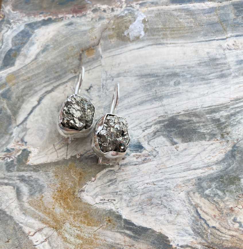 Pyrite raw gemstone crystal earrings - Love To Shine On