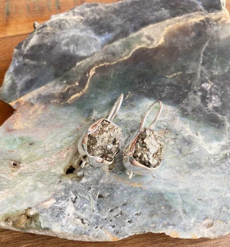 Pyrite raw gemstone crystal earrings - Love To Shine On