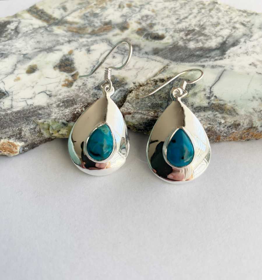 Chrysocolla and silver earrings - Love To Shine On