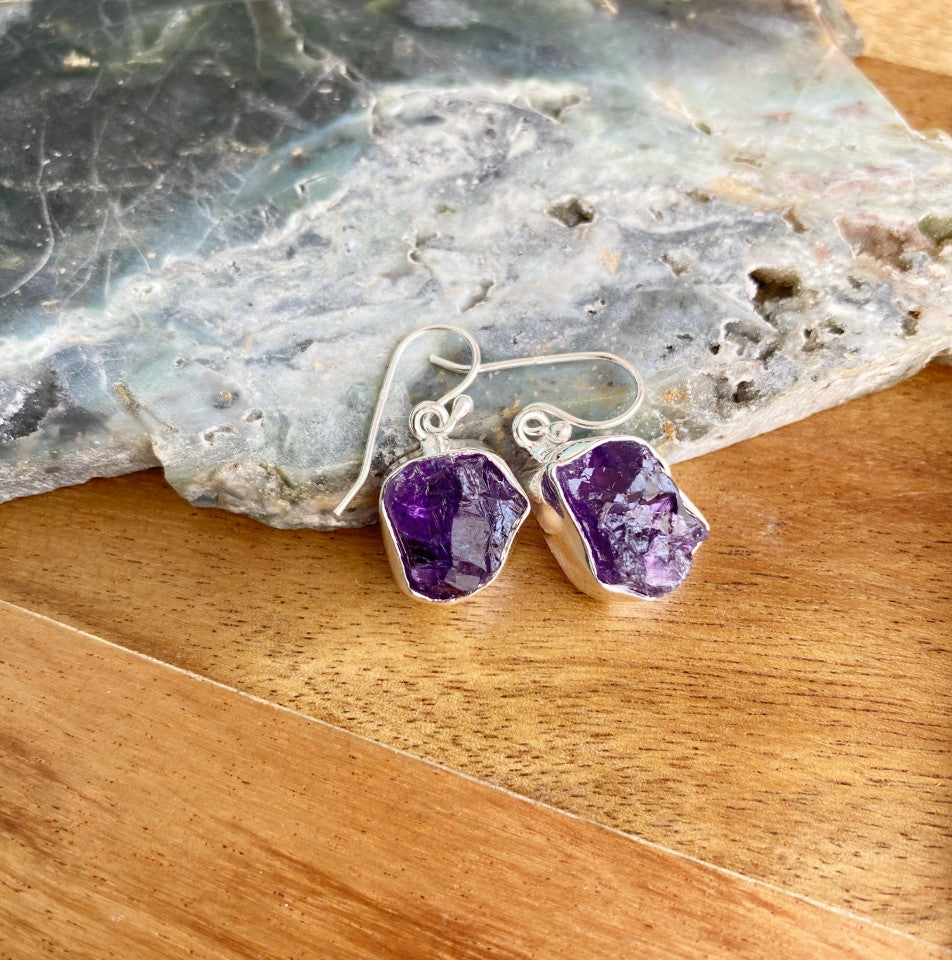 Amethyst raw gemstone earrings - Love To Shine On