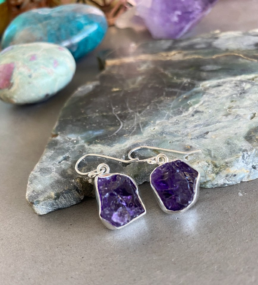 Amethyst raw gemstone earrings - Love To Shine On