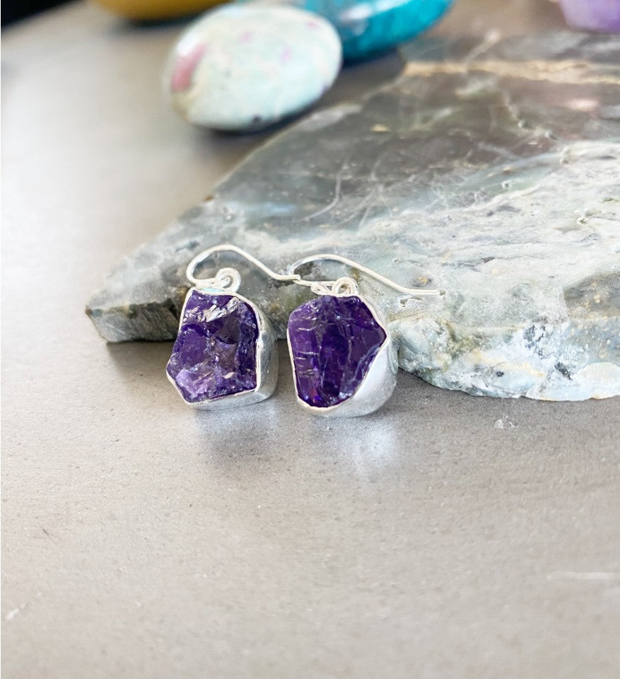 Amethyst raw gemstone earrings - Love To Shine On