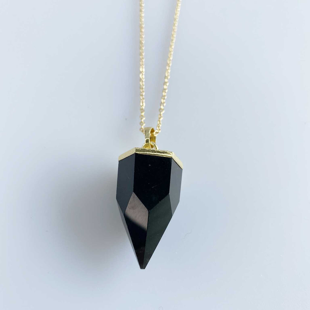 Obsidian crystal quartz point necklace - Love To Shine On