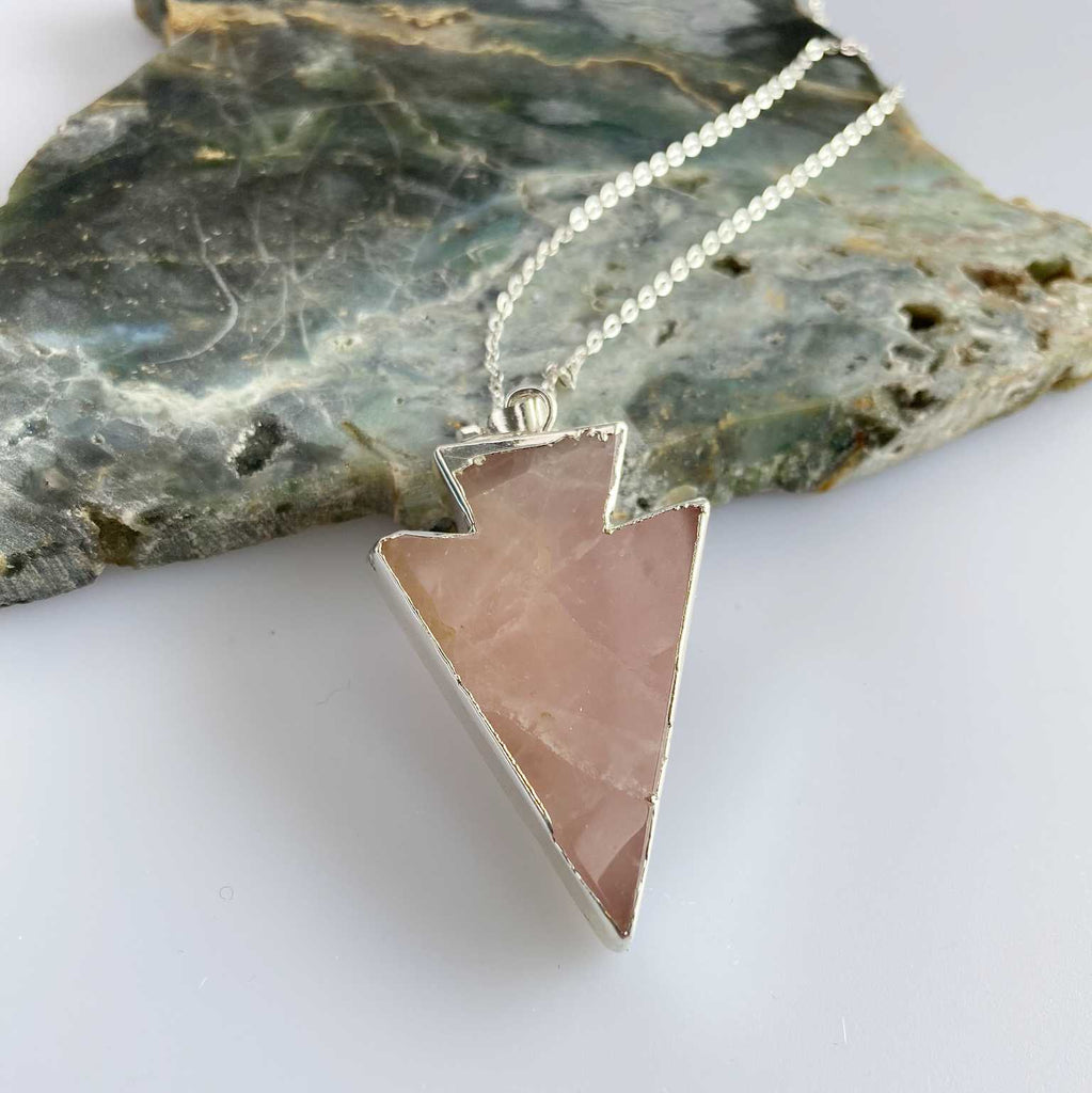 Rose quartz arrowhead pendant necklace - Love To Shine On