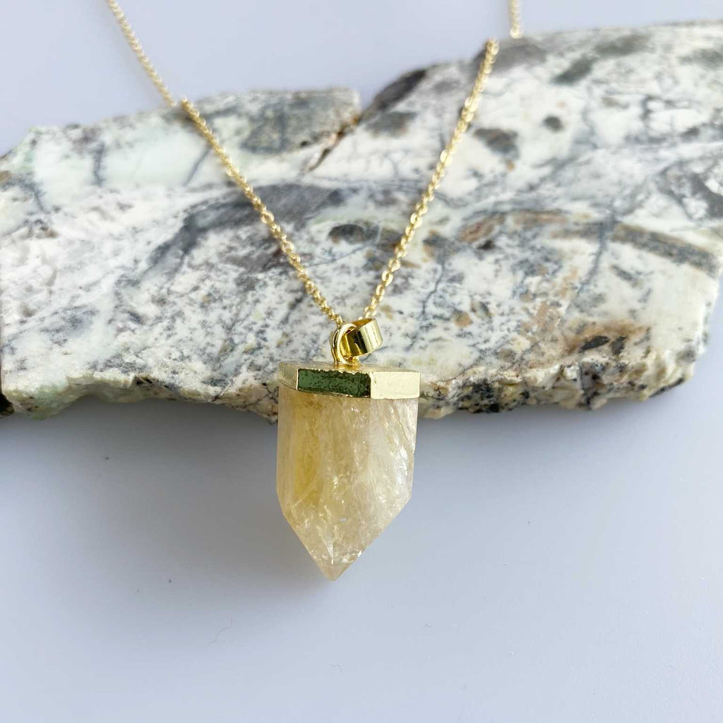 Citrine crystal quartz point necklace - Love To Shine On