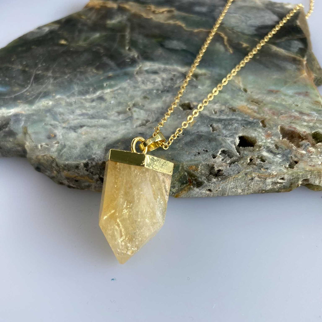 Citrine crystal quartz point necklace - Love To Shine On