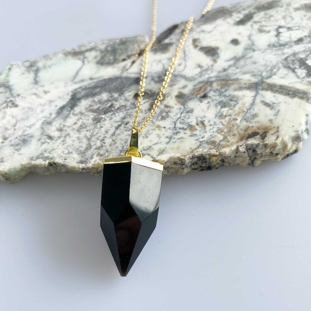 Obsidian crystal quartz point necklace - Love To Shine On