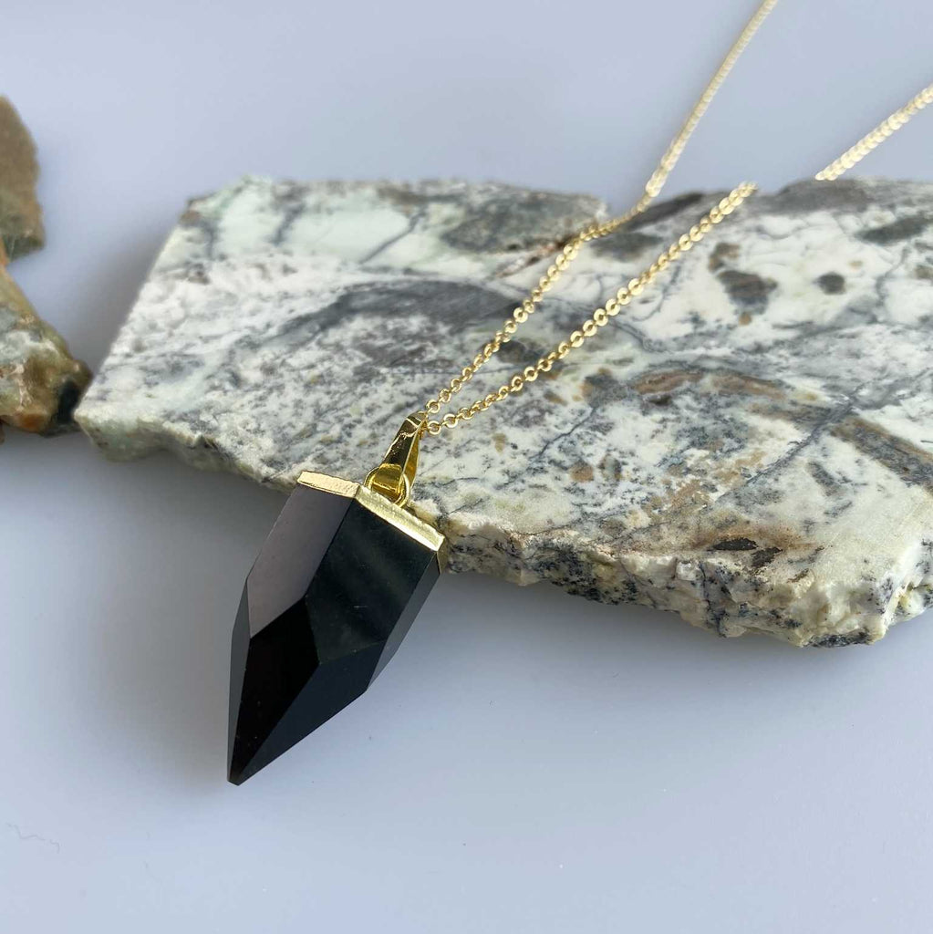 Obsidian crystal quartz point necklace - Love To Shine On