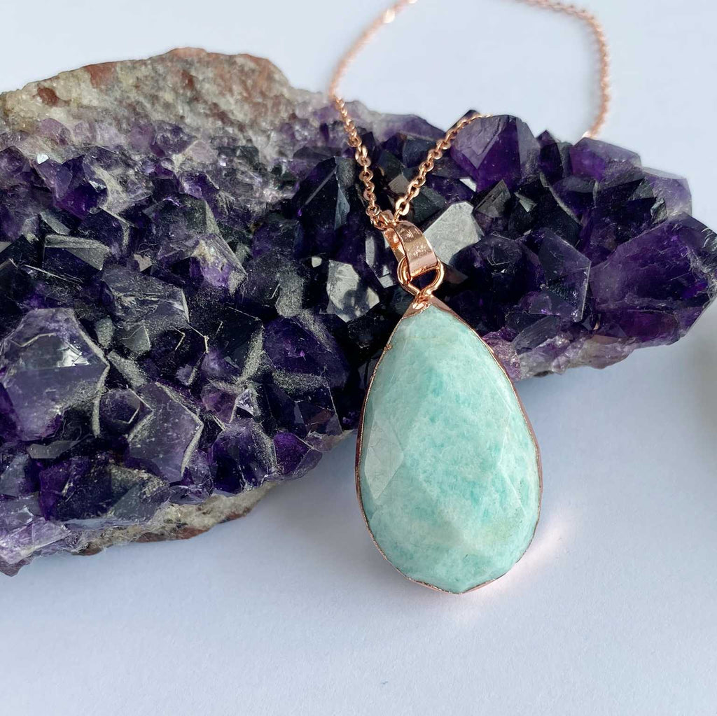 Amazonite faceted rose gold necklace - Love To Shine On