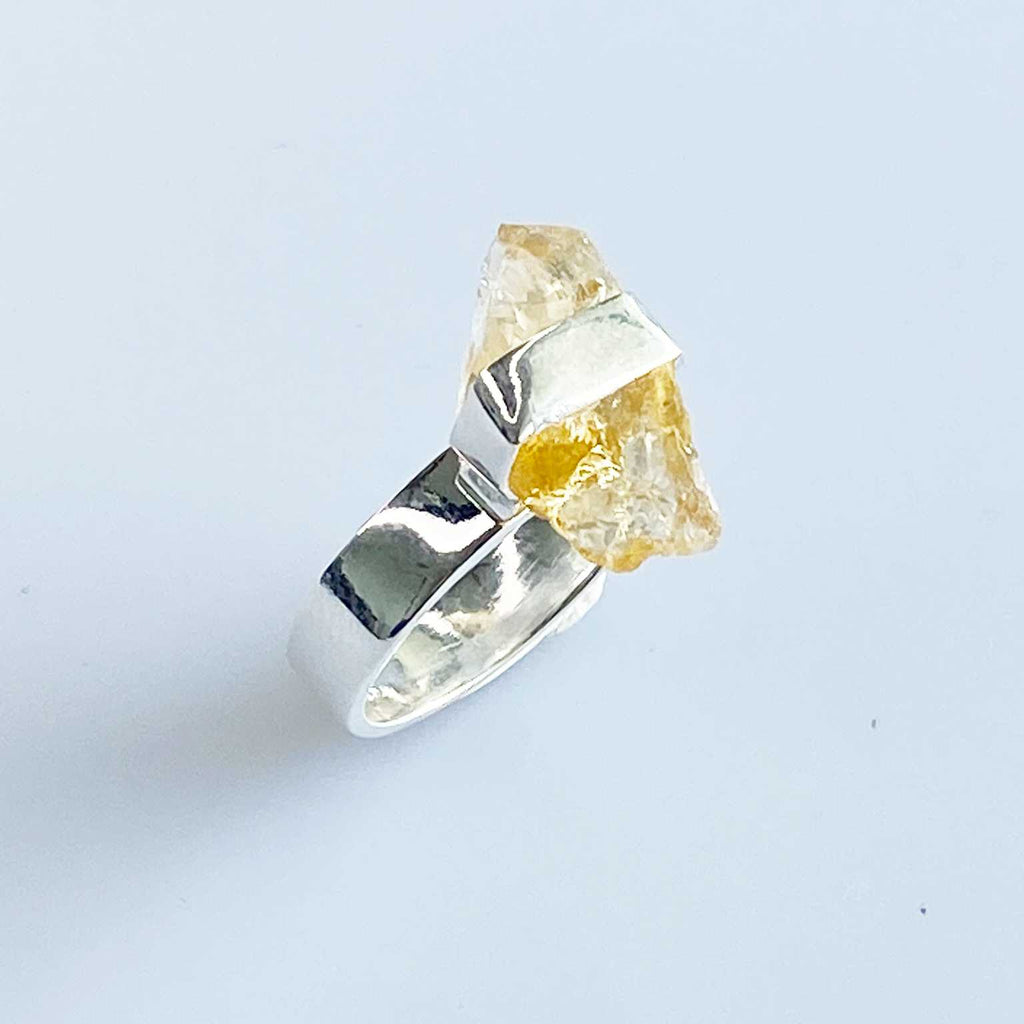 Citrine long raw crystal ring - Love To Shine On