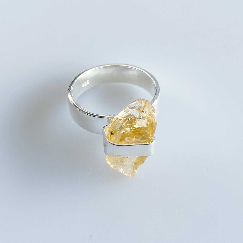 Citrine long raw crystal ring - Love To Shine On