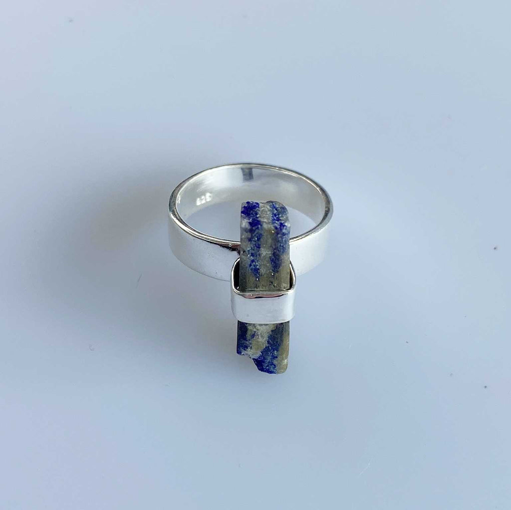 Lapis lazuli long raw crystal ring - Love To Shine On