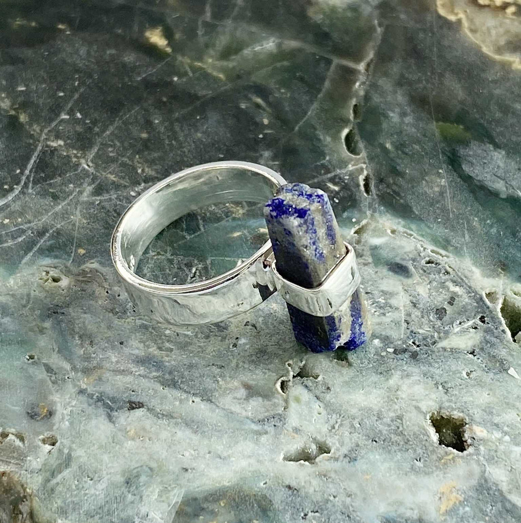 Lapis lazuli long raw crystal ring - Love To Shine On