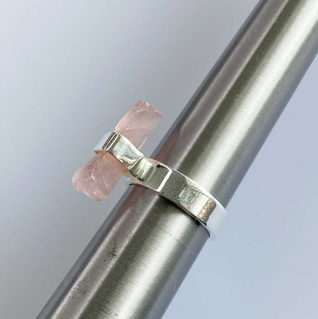 Rose quartz long raw crystal ring - Love To Shine On