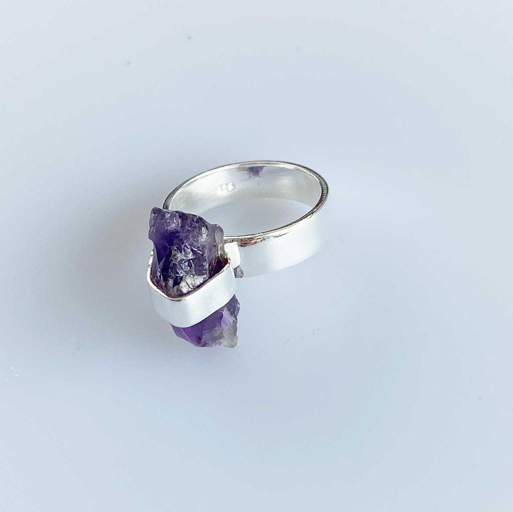 Amethyst long raw crystal ring - Love To Shine On