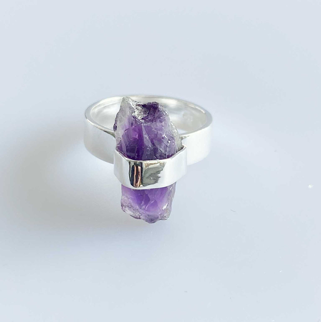 Amethyst long raw crystal ring - Love To Shine On