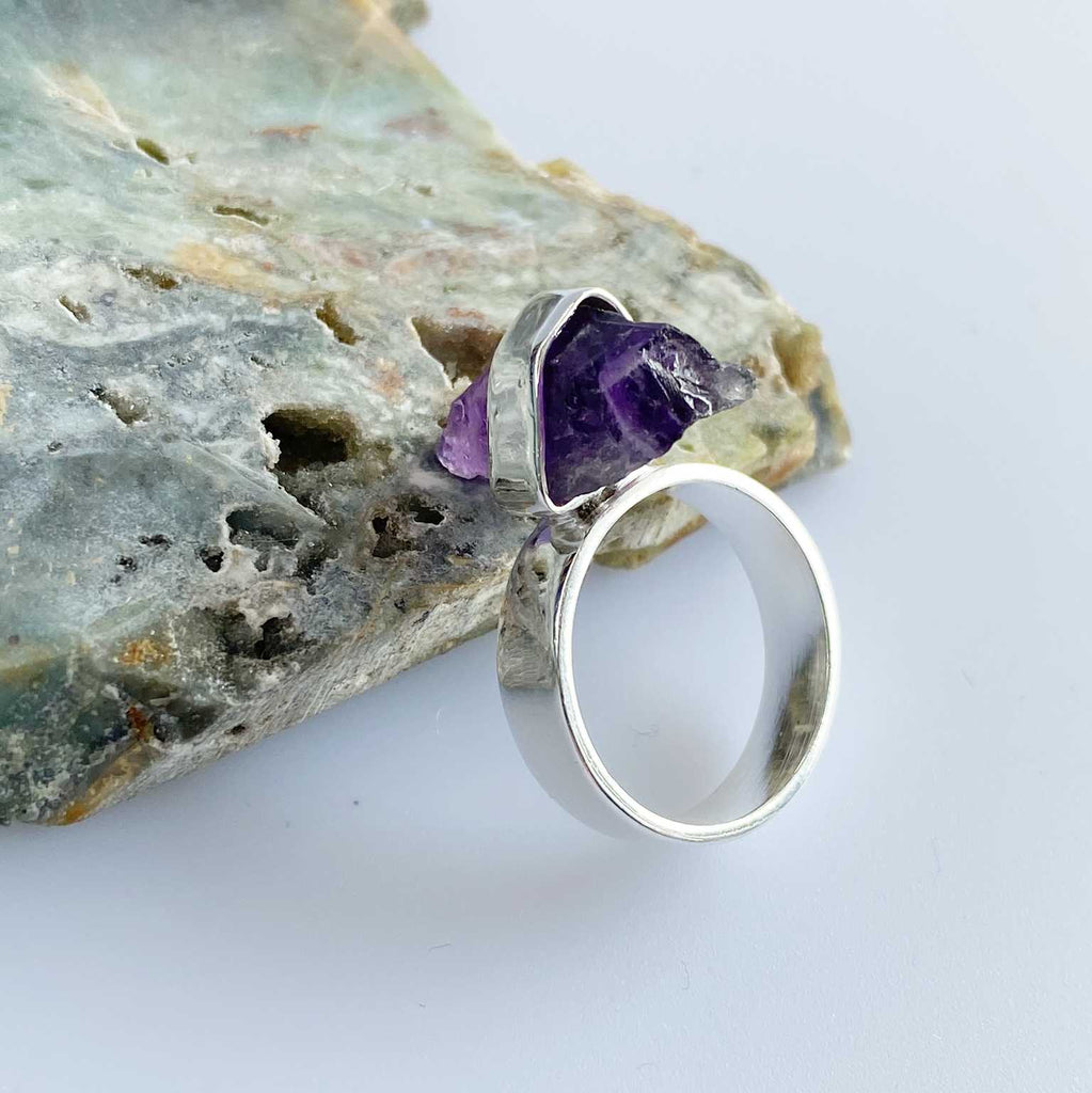 Amethyst long raw crystal ring - Love To Shine On