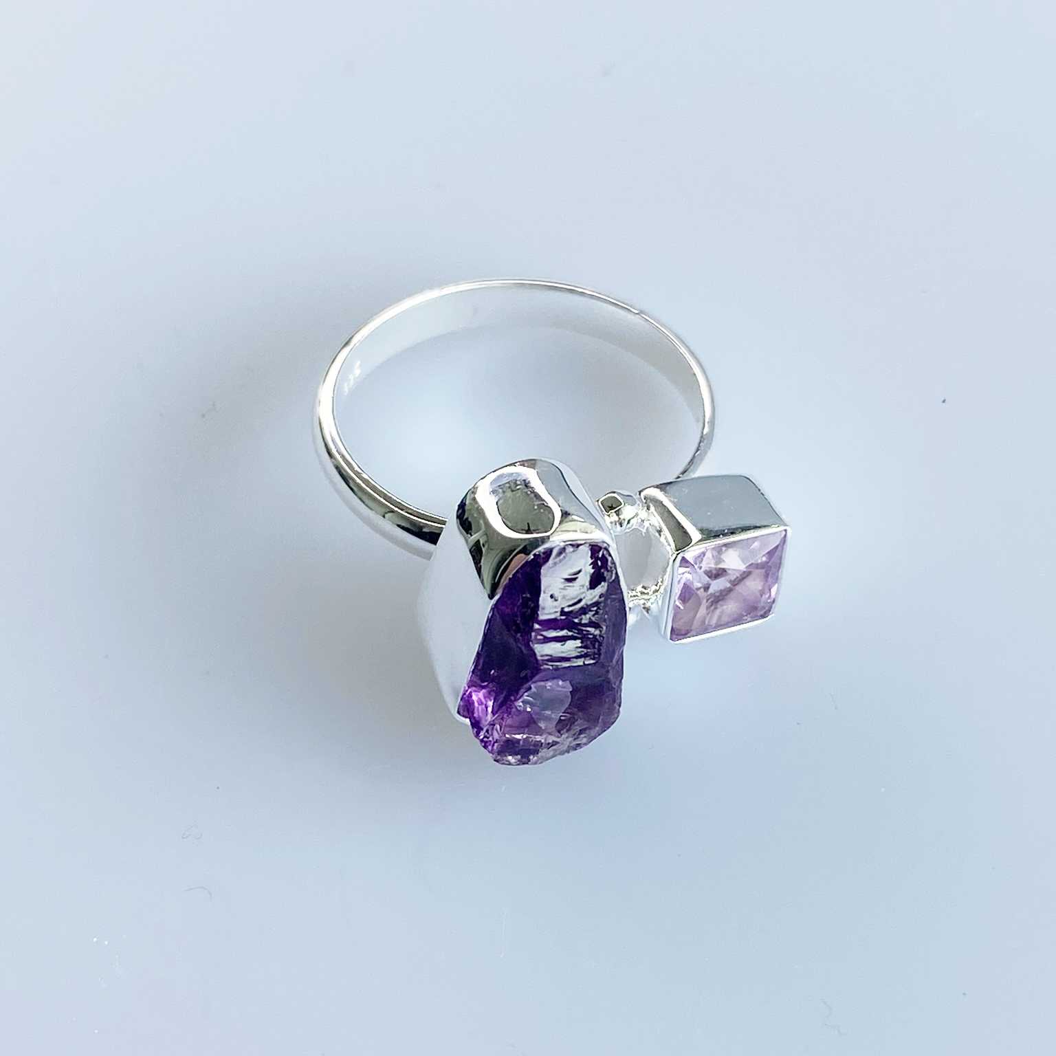 Amethyst double stone ring