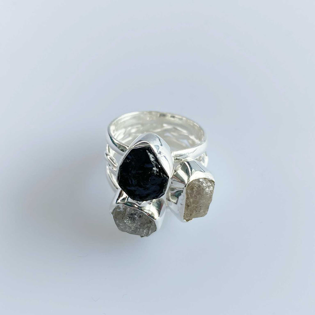 Black tourmaline and herkimer diamond ring - Love To Shine On