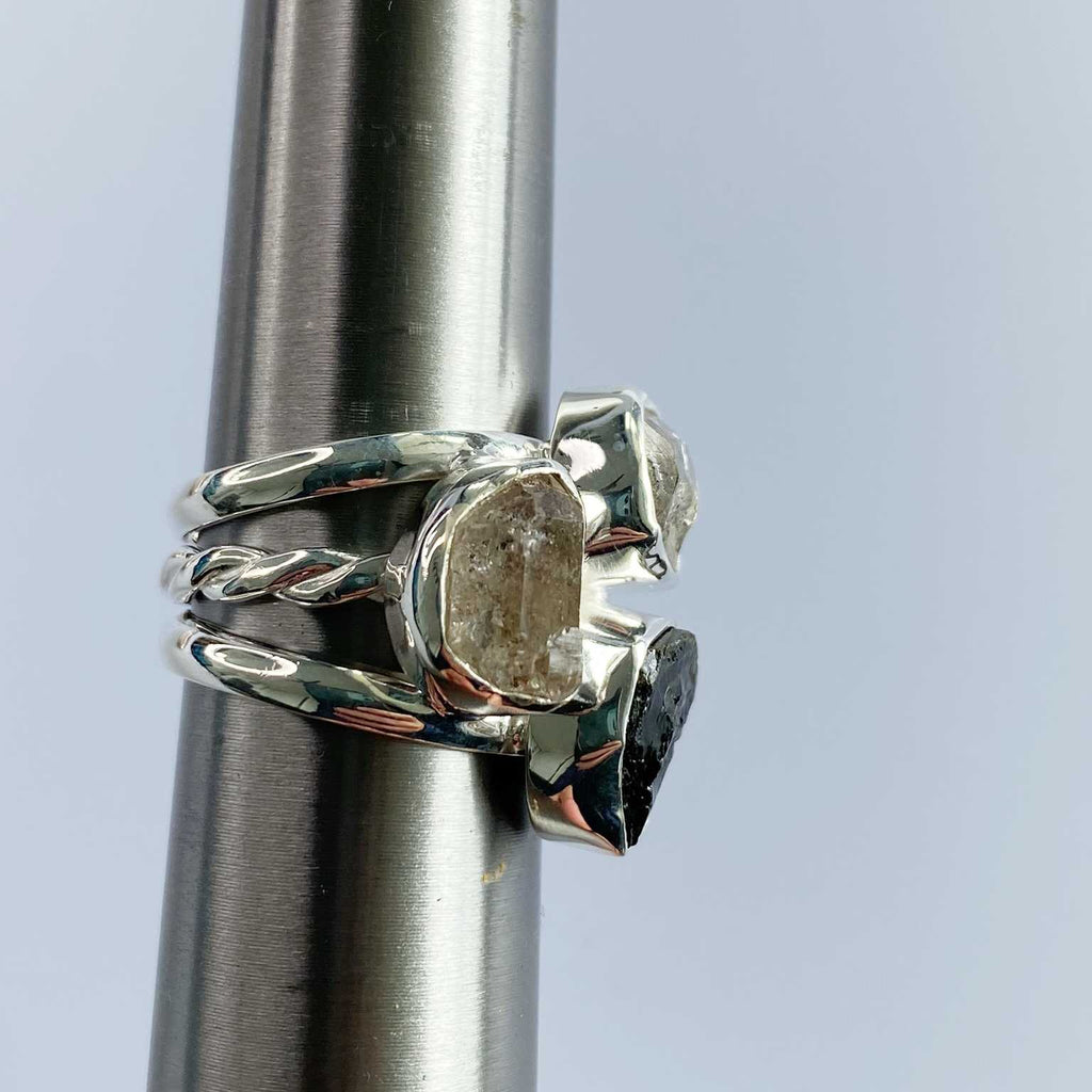 Black tourmaline and herkimer diamond ring - Love To Shine On