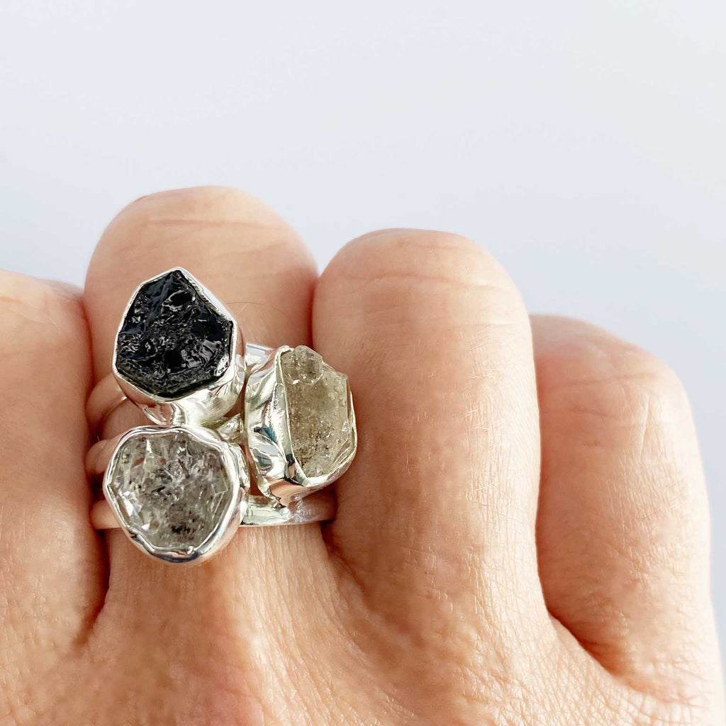 Black tourmaline and herkimer diamond ring - Love To Shine On