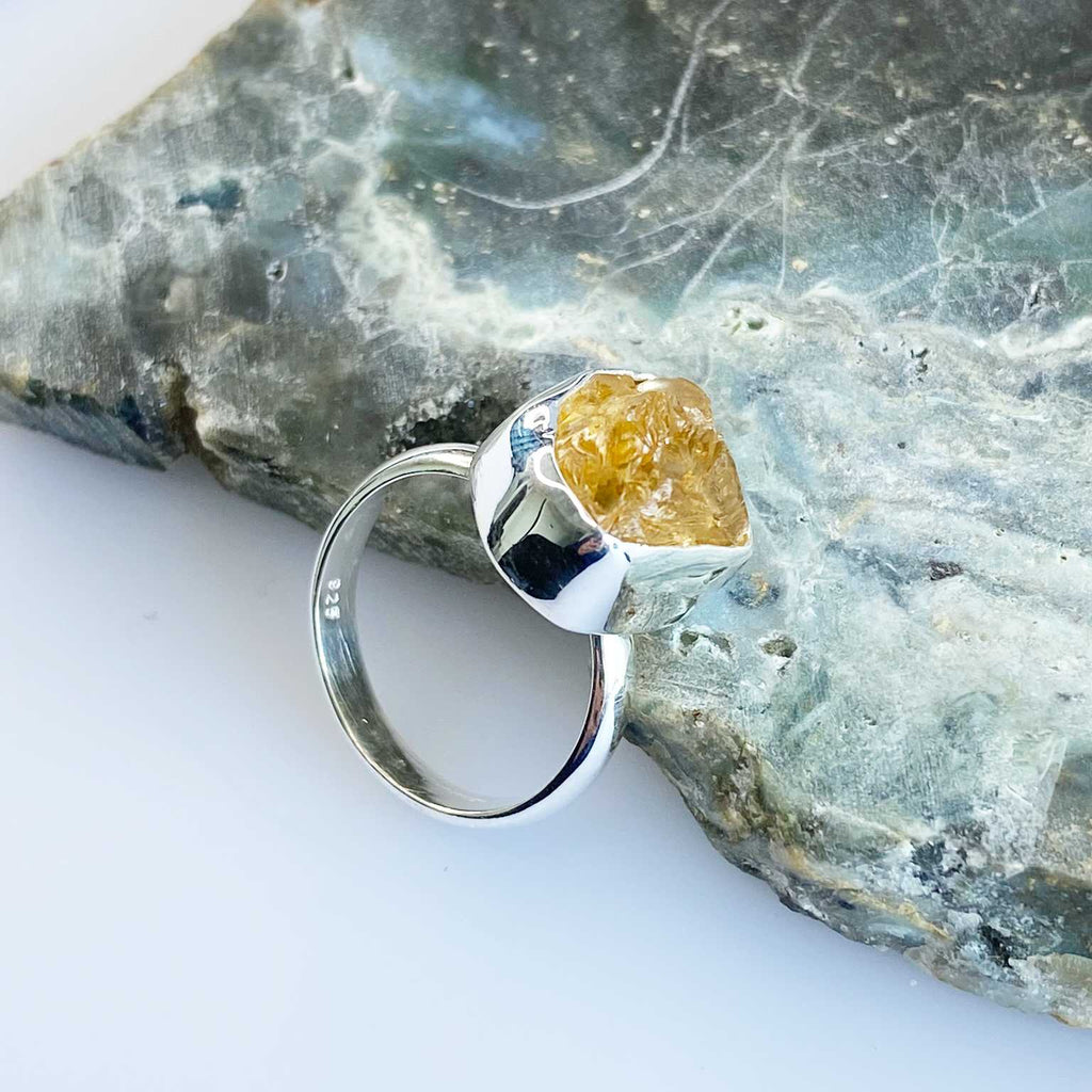 Citrine raw crystal silver ring - Love To Shine On